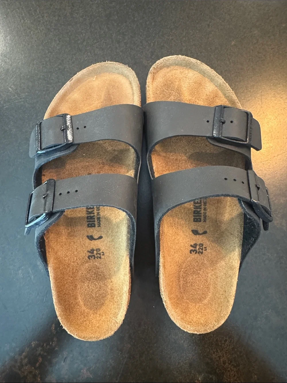 Birkenstock Kids Two-Strap Sandals in Black and Tan